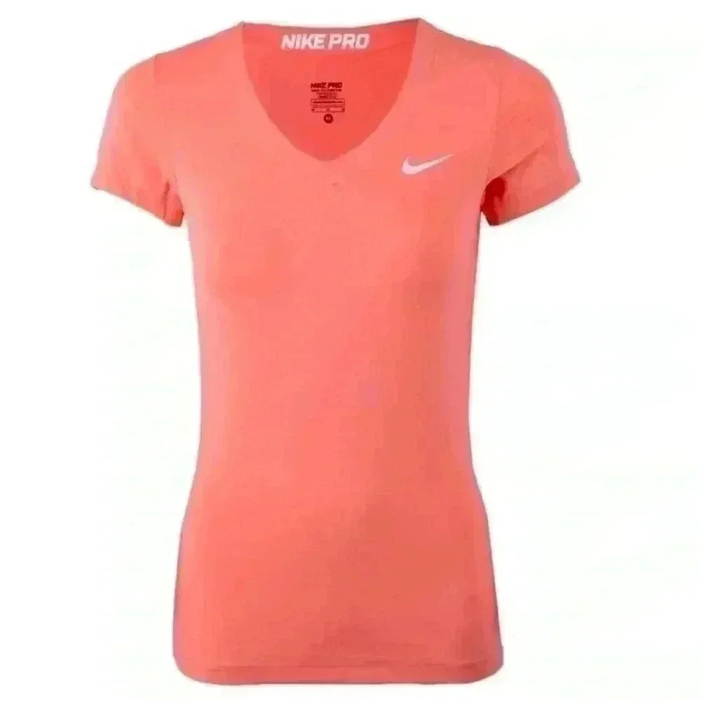 Nike Pro Coral Dri Fit‎ V-Neck Short Sleeve Athletic Top Size M